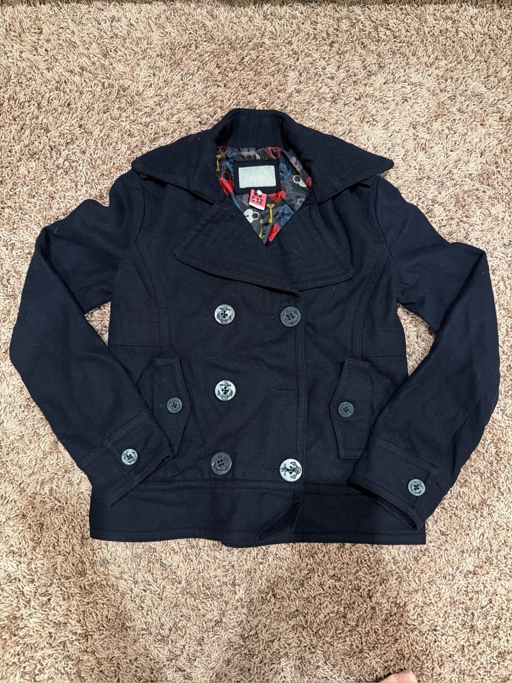 Wool-Blend Double-Breasted Peacoat Jacket - Navy